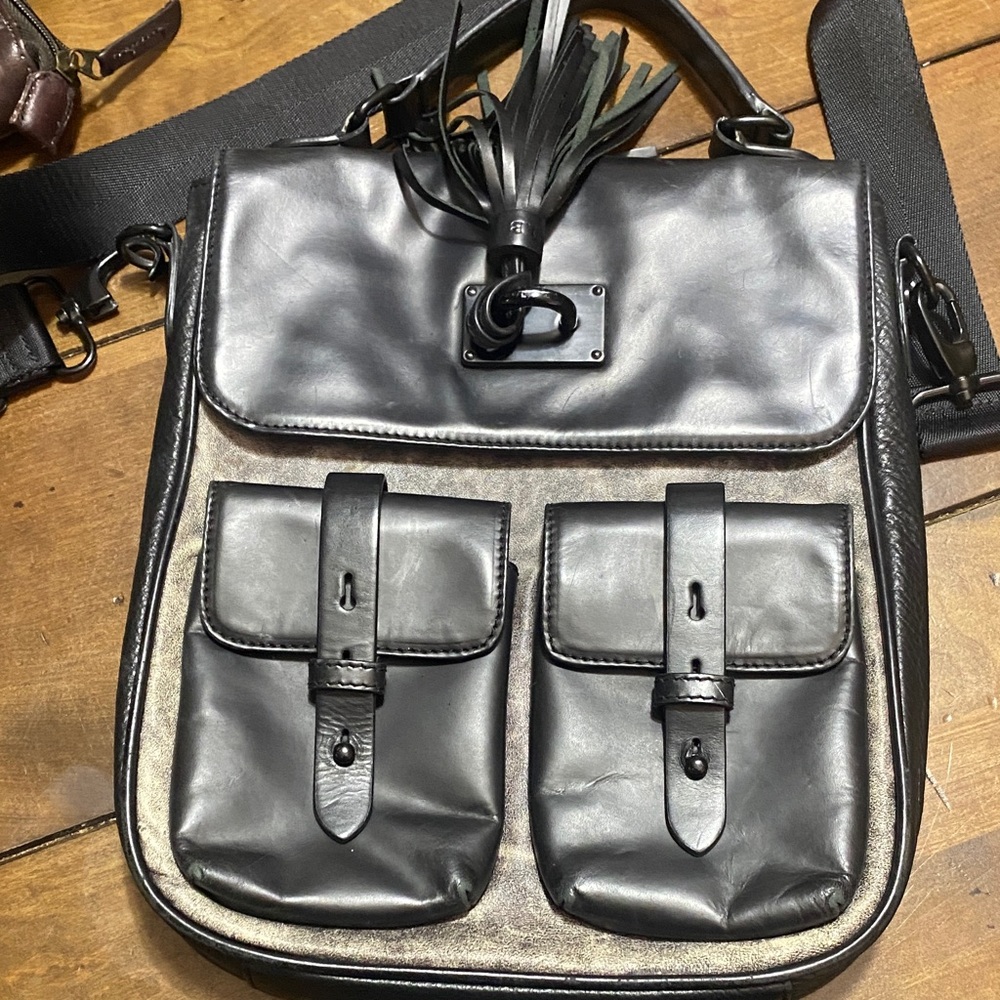L.A.M.B. Black and Cream Messenger Bag